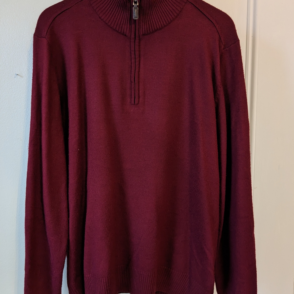 Red Zip Up Sweater with High Collar and Long Sleeves